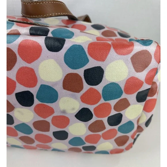 *Flawed Fossil Multicolor Geo Dot Print Coated Satchel Tote Bag Zip Top w/ Strap - Picture 4 of 16